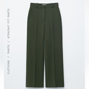 & Other Stories Wide Press Crease Trousers Dark Green Sz 2